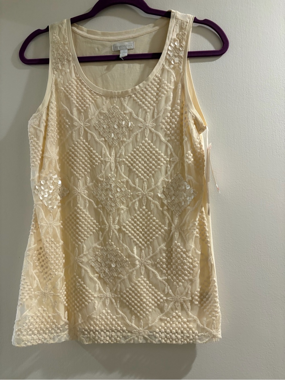 Charter Club Cream Embroidered Sleeveless Tank